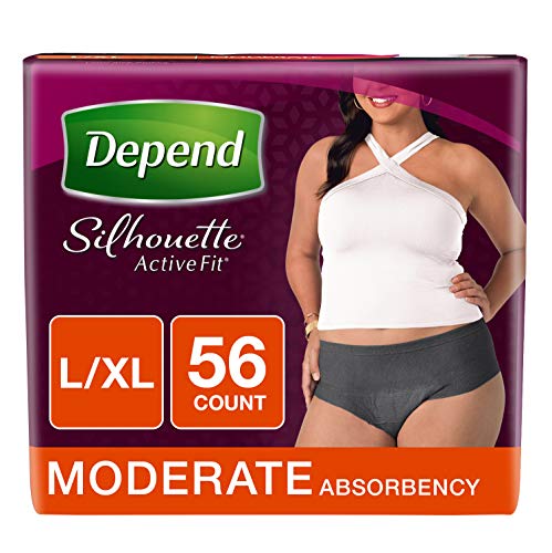 Depend Silhouette Active Fit Incontinence Underwear for Women, Moderate  Absorbency, L/XL, Black, 56 Count